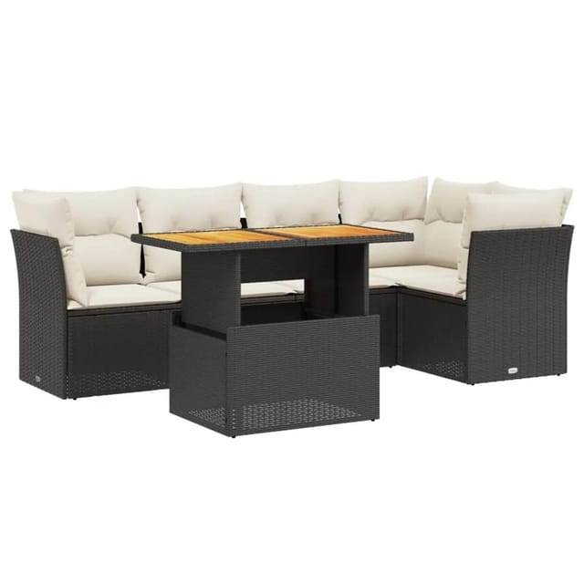 vidaXL 5-Tlg Garten-Sofagarnitur mit Kissen Schwarz Poly Rattan 3270818