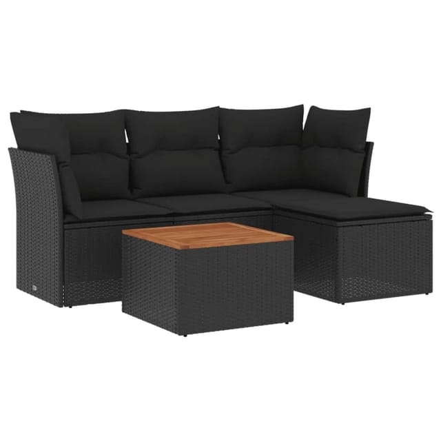 vidaXL 5-Tlg Garten-Sofagarnitur mit Kissen Schwarz Poly Rattan 3223605