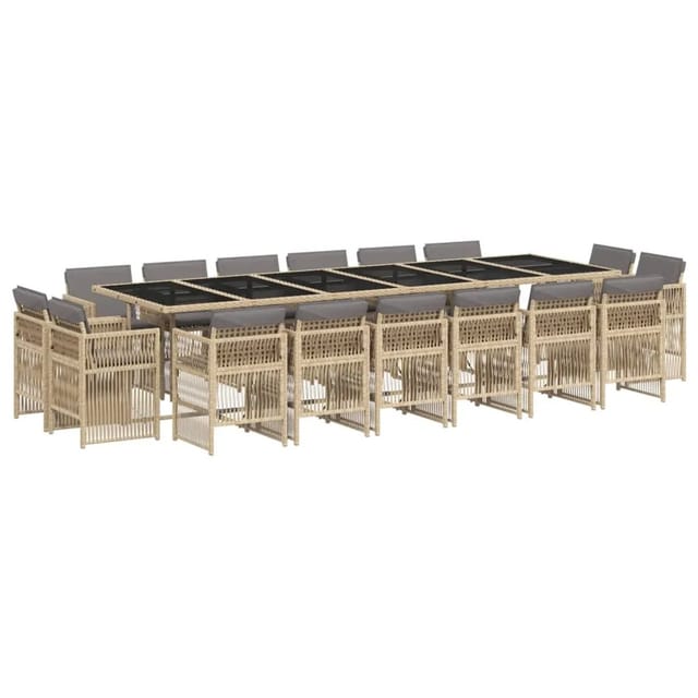 vidaXL 17-Tlg Garten-Essgruppe mit Kissen Beigemischung Poly Rattan 3211068