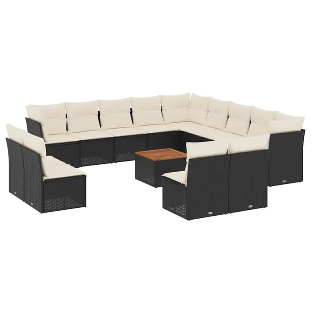 vidaXL 14-Tlg Garten-Sofagarnitur mit Kissen Schwarz Poly Rattan 3256266