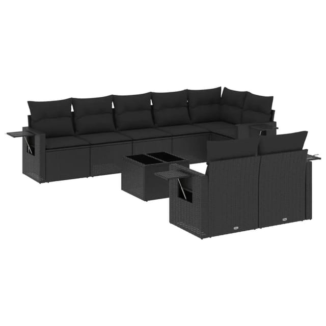 vidaXL 9-Tlg Garten-Sofagarnitur mit Kissen Schwarz Poly Rattan 3220424
