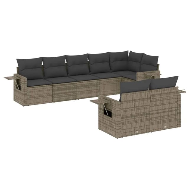 vidaXL 8-Tlg Garten-Sofagarnitur mit Kissen Grau Poly Rattan 3220419