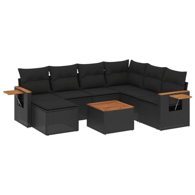 vidaXL 8-Tlg Garten-Sofagarnitur mit Kissen Schwarz Poly Rattan 3227049