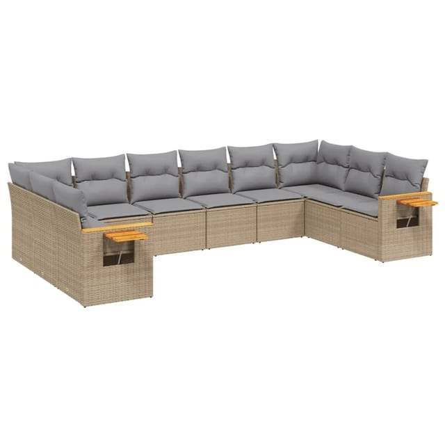 vidaXL 10-Tlg Garten-Sofagarnitur mit Kissen Beige Poly Rattan 3227165