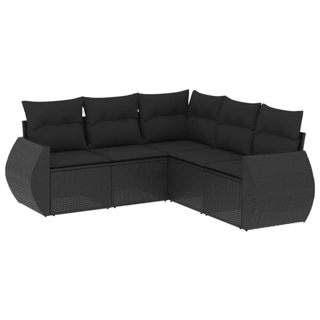 vidaXL 5-Tlg Garten-Sofagarnitur mit Kissen Schwarz Poly Rattan 3221344