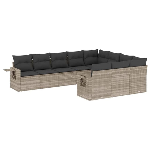 vidaXL 10-Tlg Garten-Sofagarnitur mit Kissen Hellgrau Poly Rattan 3220691