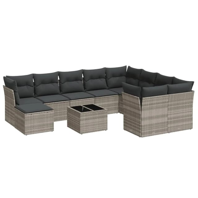 vidaXL 11-Tlg Garten-Sofagarnitur mit Kissen Hellgrau Poly Rattan 3218602