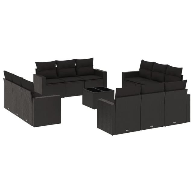 vidaXL 13-Tlg Garten-Sofagarnitur mit Kissen Schwarz Poly Rattan 3218765