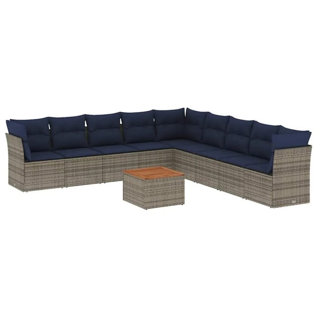 vidaXL 10-Tlg Garten-Sofagarnitur mit Kissen Grau Poly Rattan 3256026