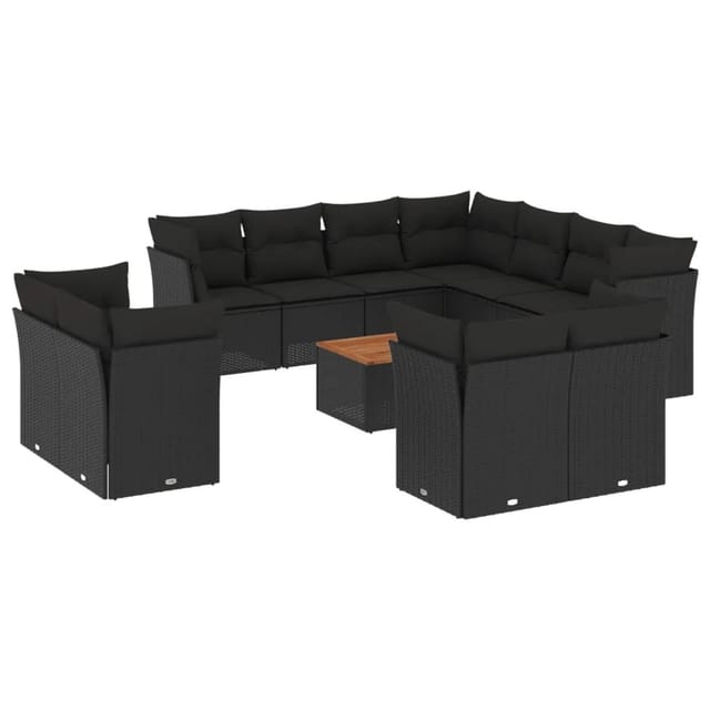 vidaXL 12-Tlg Garten-Sofagarnitur mit Kissen Schwarz Poly Rattan 3256272
