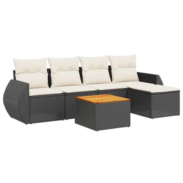 vidaXL 6-Tlg Garten-Sofagarnitur mit Kissen Schwarz Poly Rattan 3224978
