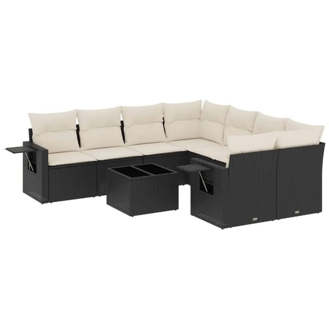 vidaXL 9-Tlg Garten-Sofagarnitur mit Kissen Schwarz Poly Rattan 3219955