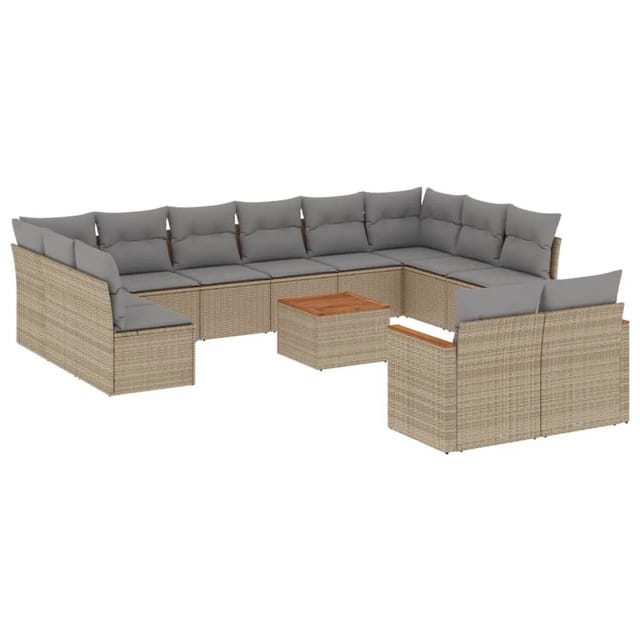 vidaXL 13-Tlg Garten-Sofagarnitur mit Kissen Beige Poly Rattan 3226451