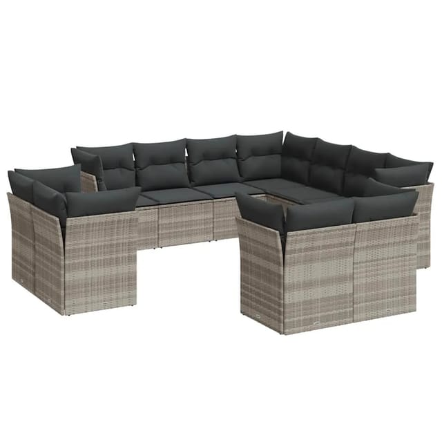 vidaXL 11-Tlg Garten-Sofagarnitur mit Kissen Hellgrau Poly Rattan 3218512