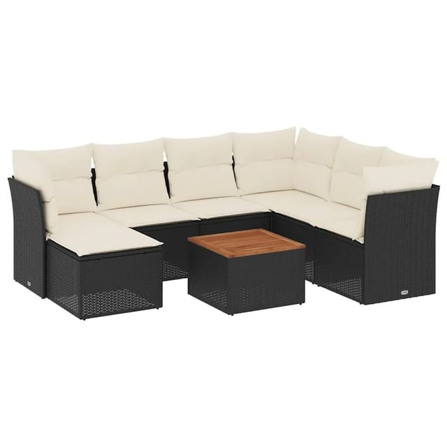 vidaXL 8-Tlg Garten-Sofagarnitur mit Kissen Schwarz Poly Rattan 3256091