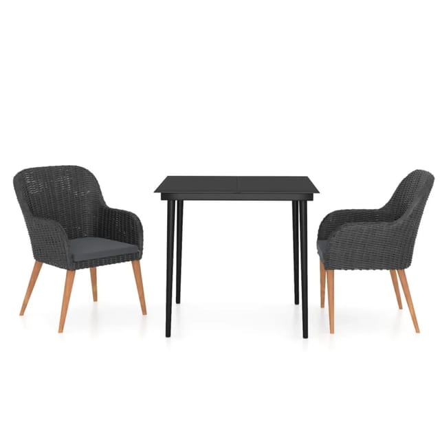 vidaXL 3-Tlg Garten-Essgruppe mit Kissen Schwarz 3099517