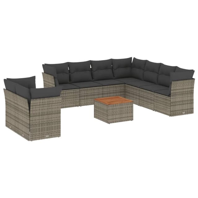 vidaXL 10-Tlg Garten-Sofagarnitur mit Kissen Grau Poly Rattan 3256046