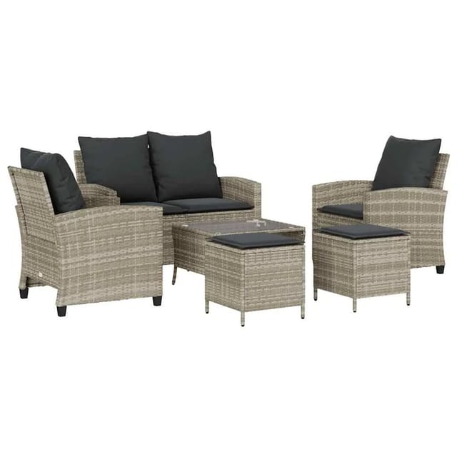 vidaXL 6-Tlg Garten-Sofagarnitur mit Kissen Hellgrau Poly Rattan 3324582