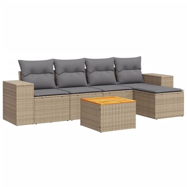vidaXL 6-Tlg Garten-Sofagarnitur mit Kissen Beige Poly Rattan 3257753