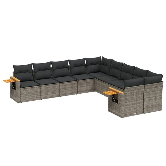 vidaXL 10-Tlg Garten-Sofagarnitur mit Kissen Grau Poly Rattan 3259596