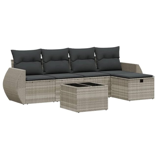vidaXL 6-Tlg Garten-Sofagarnitur mit Kissen Hellgrau Poly Rattan 3264098