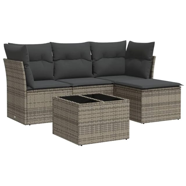 vidaXL 5-Tlg Garten-Sofagarnitur mit Kissen Grau Poly Rattan 3249389