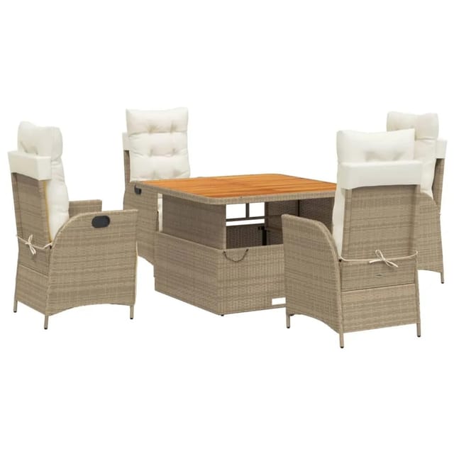vidaXL 5-Tlg Garten-Essgruppe mit Kissen Beige Poly Rattan 3277474