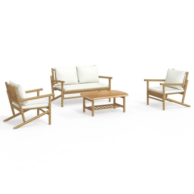vidaXL 4-Tlg Garten-Lounge-Set mit Cremeweißen Kissen Bambus 3156471