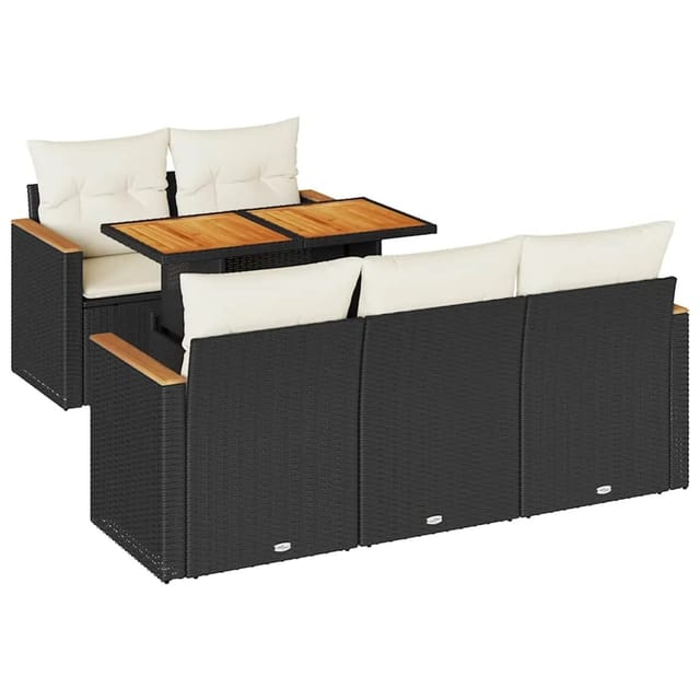 vidaXL 6-Tlg Garten-Sofagarnitur mit Kissen Schwarz Poly Rattan 3327437