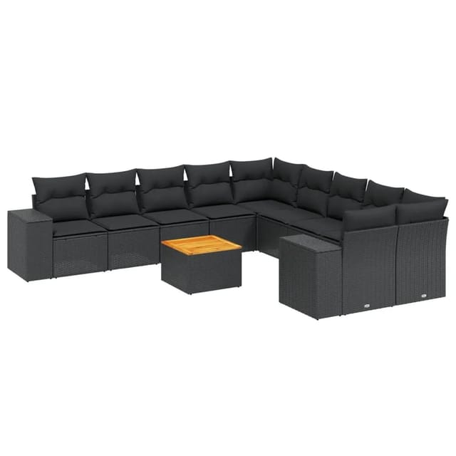 vidaXL 11-Tlg Garten-Sofagarnitur mit Kissen Schwarz Poly Rattan 3257966