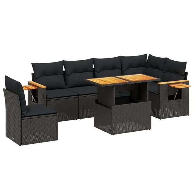 vidaXL 7-Tlg Garten-Sofagarnitur mit Kissen Schwarz Poly Rattan 3273540