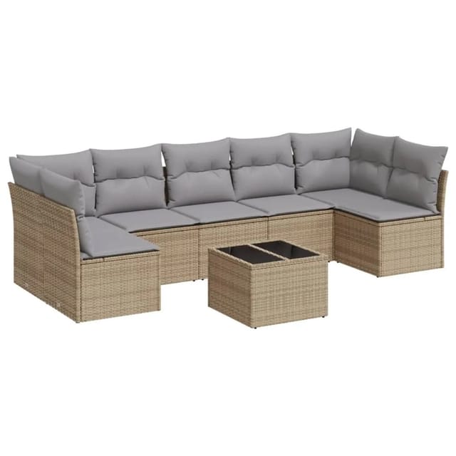 vidaXL 8-Tlg Garten-Sofagarnitur mit Kissen Beige Poly Rattan 3249278