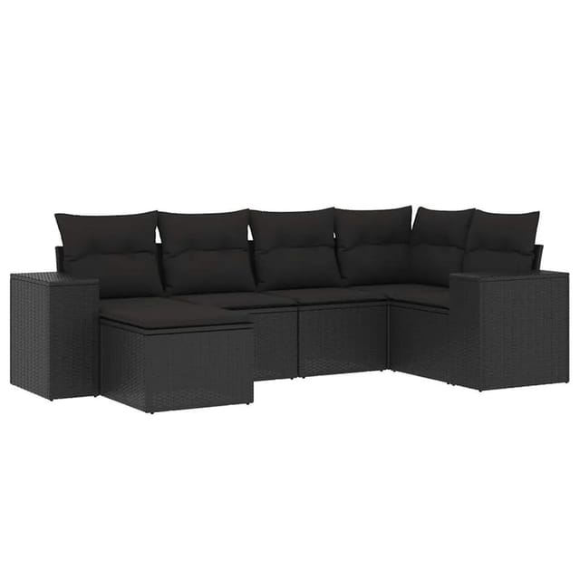 vidaXL 6-Tlg Garten-Sofagarnitur mit Kissen Schwarz Poly Rattan 3222854