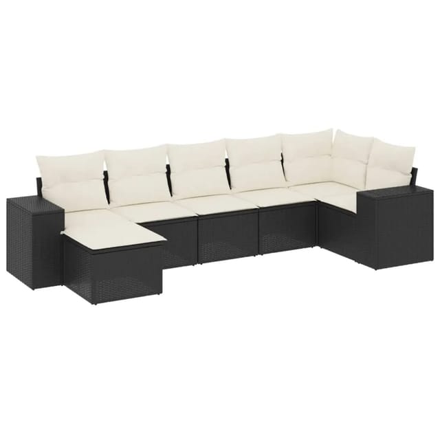 vidaXL 7-Tlg Garten-Sofagarnitur mit Kissen Schwarz Poly Rattan 3222875