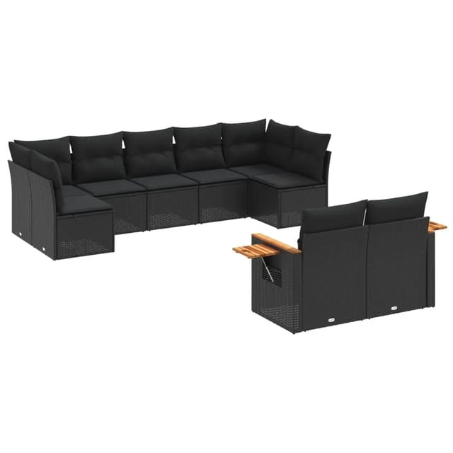 vidaXL 9-Tlg Garten-Sofagarnitur mit Kissen Schwarz Poly Rattan 3259528