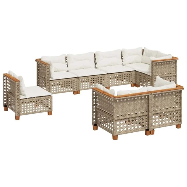 vidaXL 8-Tlg Garten-Sofagarnitur mit Kissen Beige Poly Rattan 3261904