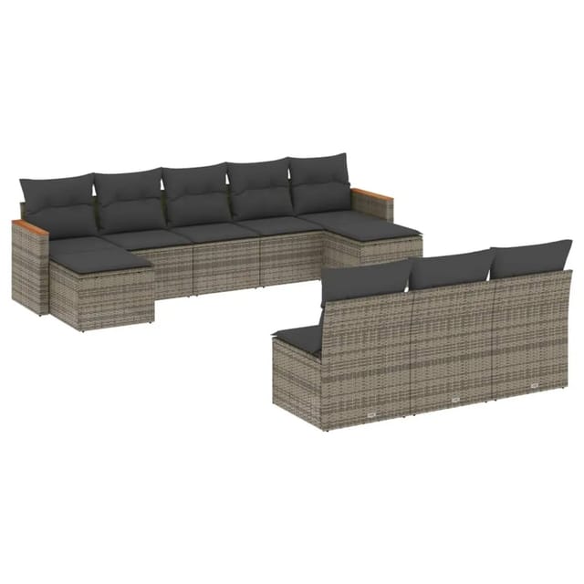 vidaXL 10-Tlg Garten-Sofagarnitur mit Kissen Grau Poly Rattan 3226389