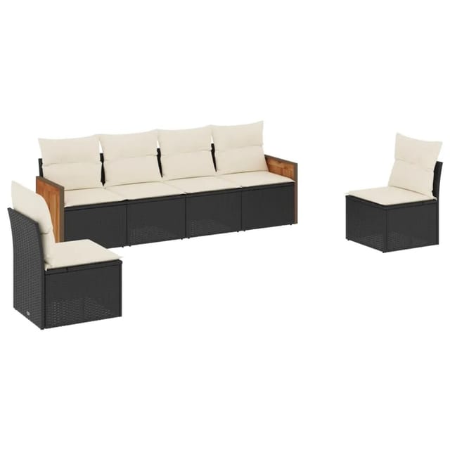 vidaXL 6-Tlg Garten-Sofagarnitur mit Kissen Schwarz Poly Rattan 3259942