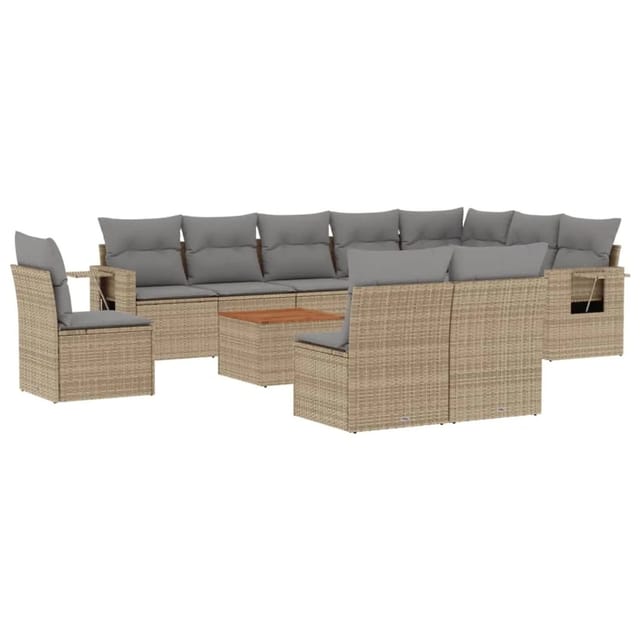 vidaXL 11-Tlg Garten-Sofagarnitur mit Kissen Beige Poly Rattan 3256948