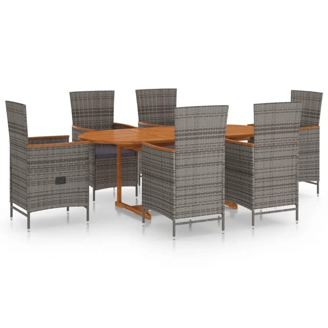 vidaXL 7-Tlg Garten-Essgruppe Poly Rattan Grau 3070767