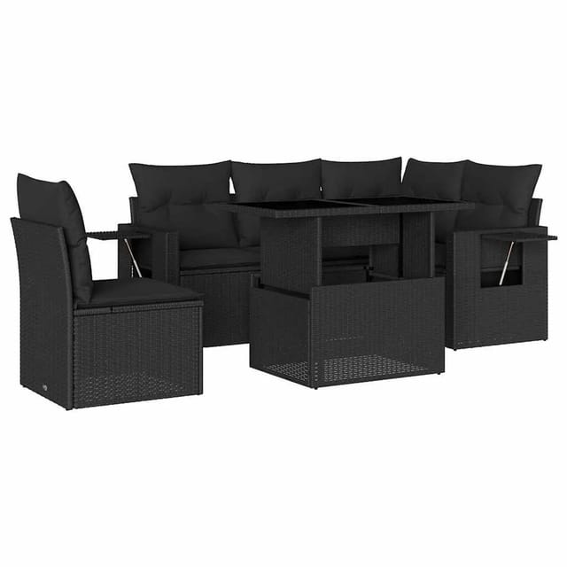 vidaXL 6-Tlg Garten-Sofagarnitur mit Kissen Schwarz Poly Rattan 3267905