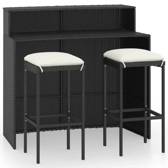 vidaXL 3-Tlg Gartenbar-Set mit Kissen Schwarz 3064873