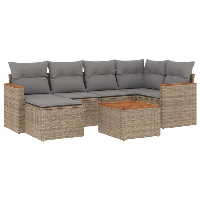 vidaXL 7-Tlg Garten-Sofagarnitur mit Kissen Beige Poly Rattan 3258587