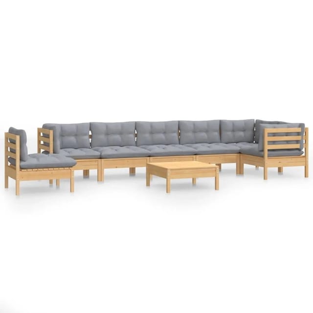 vidaXL 9-Tlg Garten-Lounge-Set mit Grauen Kissen Kiefer Massivholz 3096736