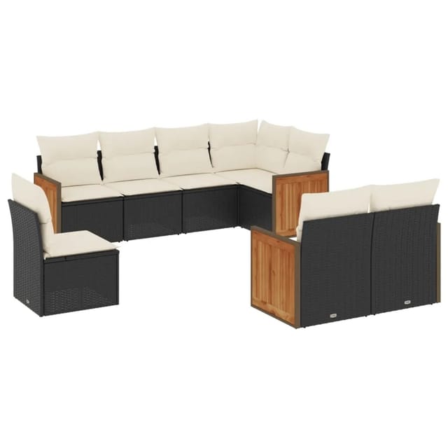 vidaXL 8-Tlg Garten-Sofagarnitur mit Kissen Schwarz Poly Rattan 3227841