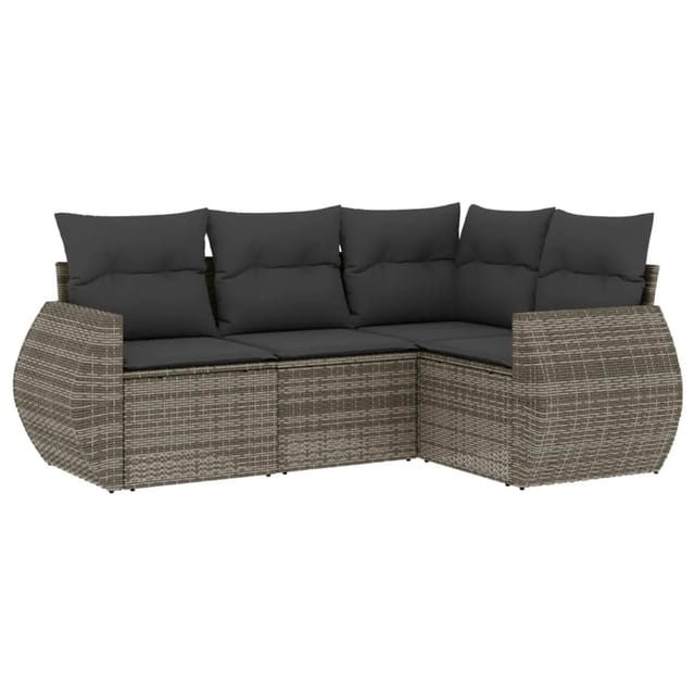 vidaXL 4-Tlg Garten-Sofagarnitur mit Kissen Grau Poly Rattan 3253647