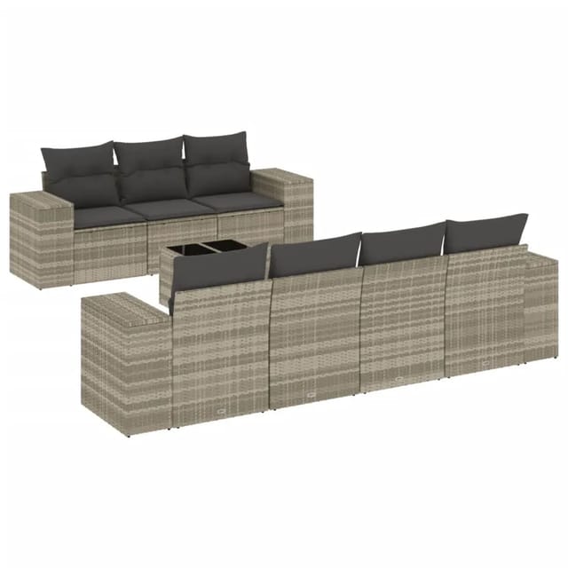 vidaXL 8-Tlg Garten-Sofagarnitur mit Kissen Hellgrau Poly Rattan 3254669