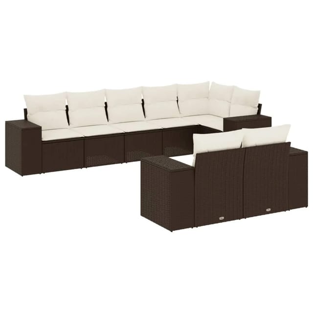vidaXL 8-Tlg Garten-Sofagarnitur mit Kissen Braun Poly Rattan 3255160