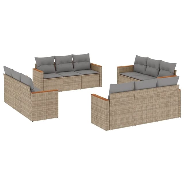 vidaXL 12-Tlg Garten-Sofagarnitur mit Kissen Beige Poly Rattan 3258237