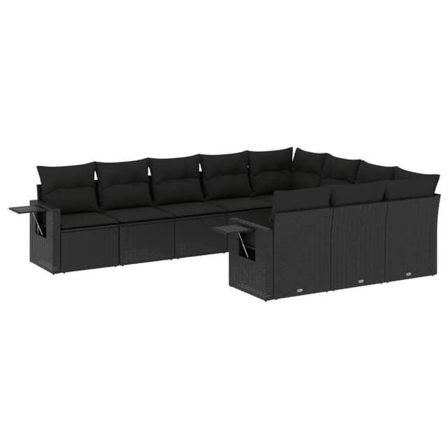vidaXL 10-Tlg Garten-Sofagarnitur mit Kissen Schwarz Poly Rattan 3220684